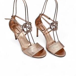Gucci GG Crystal Stilleto High Heel Sandal Pink Rose Gold Size 38.5 US 8.5